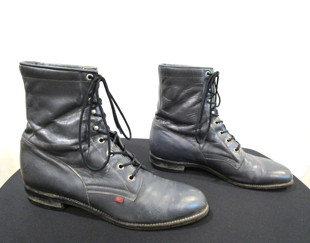 VTG 90s George Strait Gray Leather Lace Up Roper Boots Men 11D (Missing Insoles)